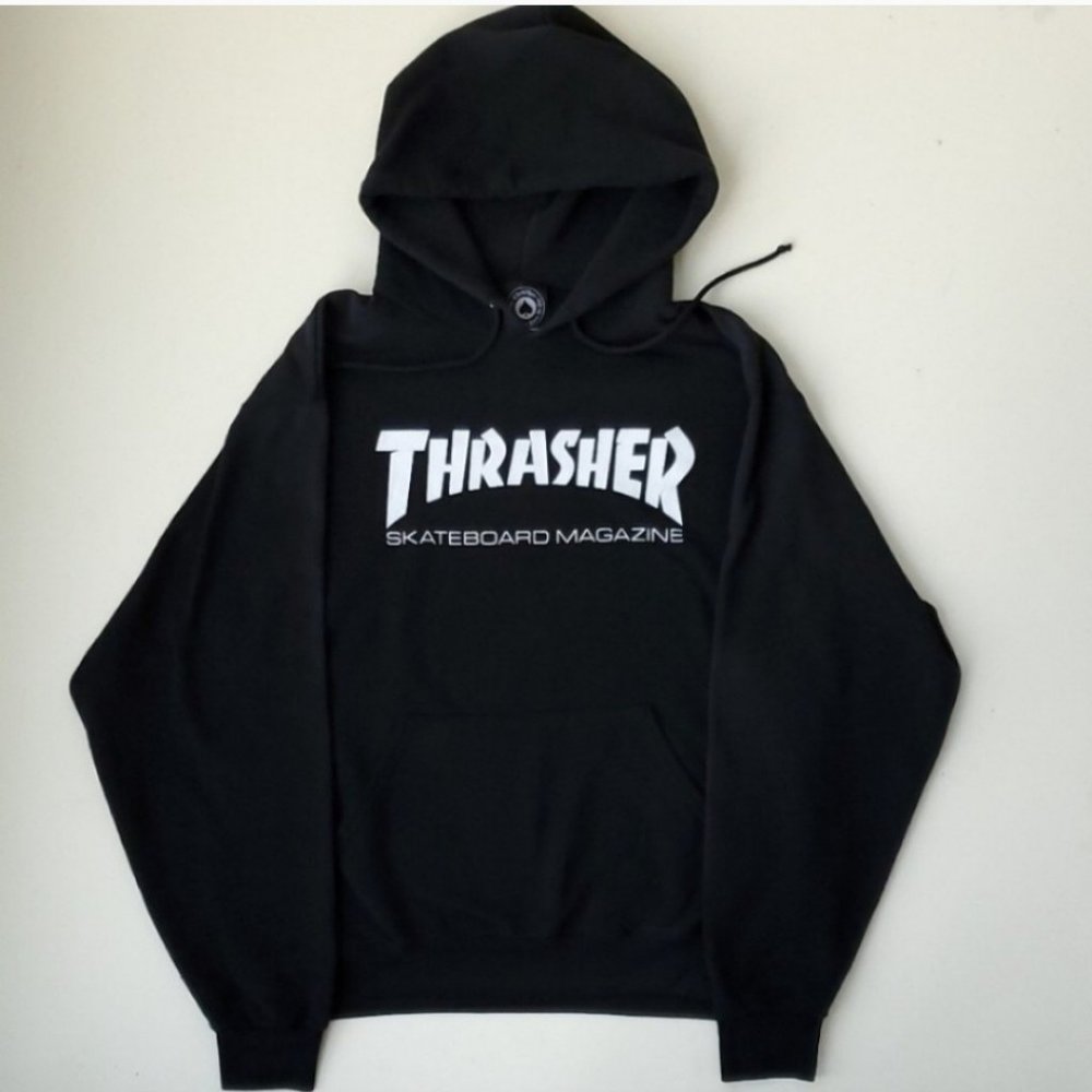 Thrasher Skateboard Magazine Y2K Vintage black hoodie Trasher logo hooded